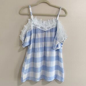 Love Scarlett Blue White Check Cold Shoulder Top Size Small